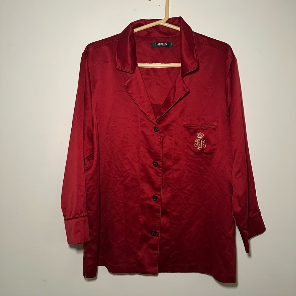 Ralph Lauren Crimson Red Satin Pajama Top Size XL